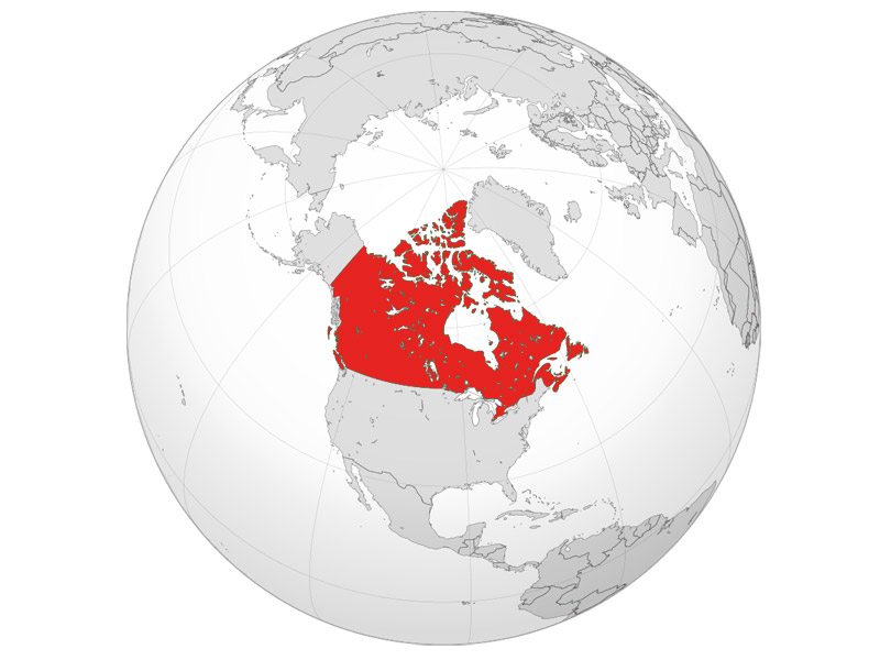 موقعیت جغرافیای کانادا بر روی کره زمین